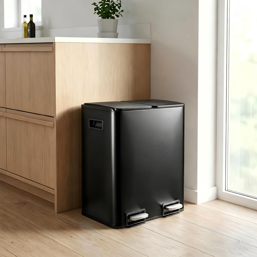 Mülleimer Küche 2 x 19 L(38L), Edelstahl Treteimer mit Deckel, Mülltrennsystem 2 Fächer, Abfalleimer