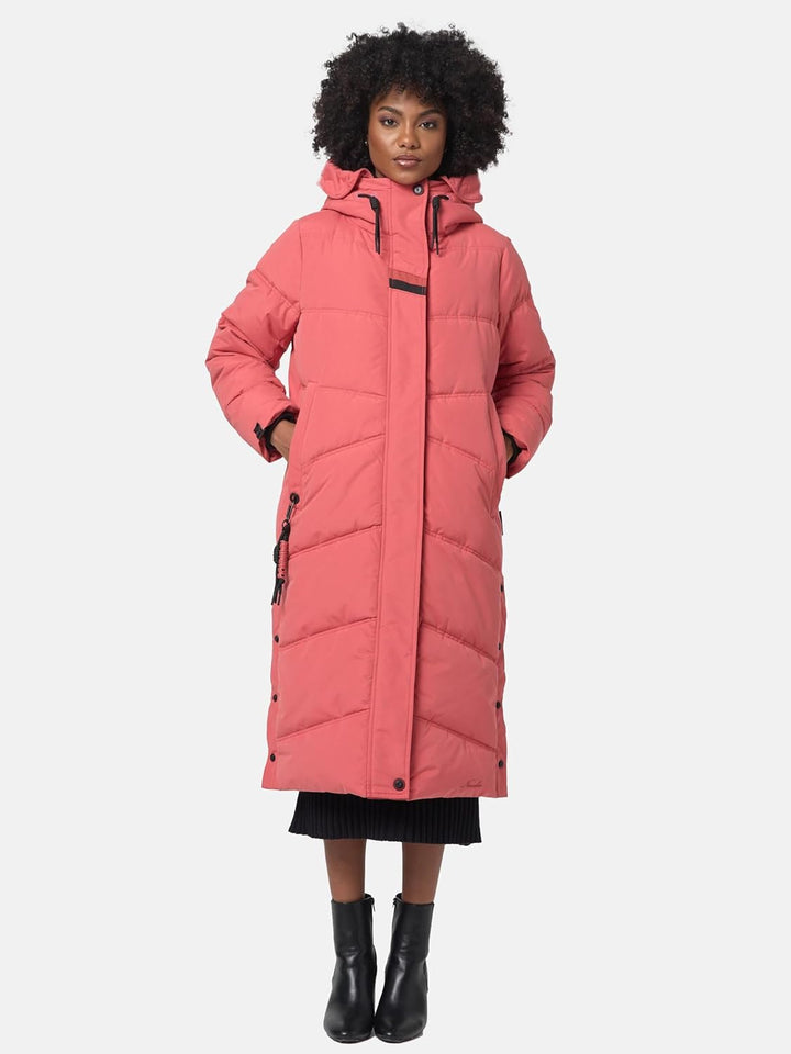 Navahoo Damen Wintermantel warmer Steppmantel lang mit Kapuze Kuschelmausi S-XXL M Rouge, M Rouge