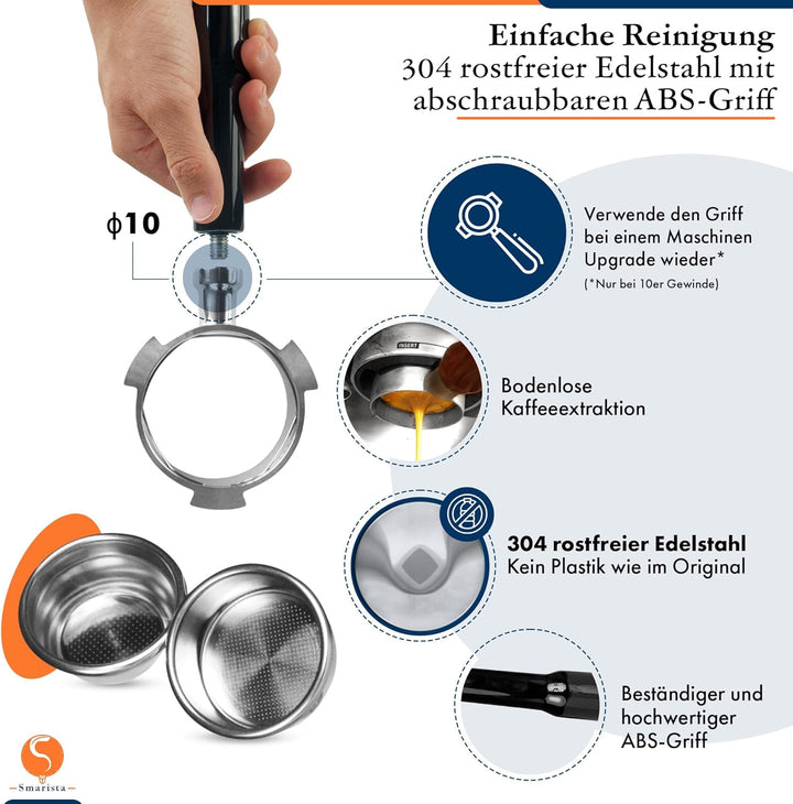 SMARISTA® Bodenloser Siebträger 54mm – Kompatibel mit Sage/Breville Barista Serie 870/878/880 – 54mm