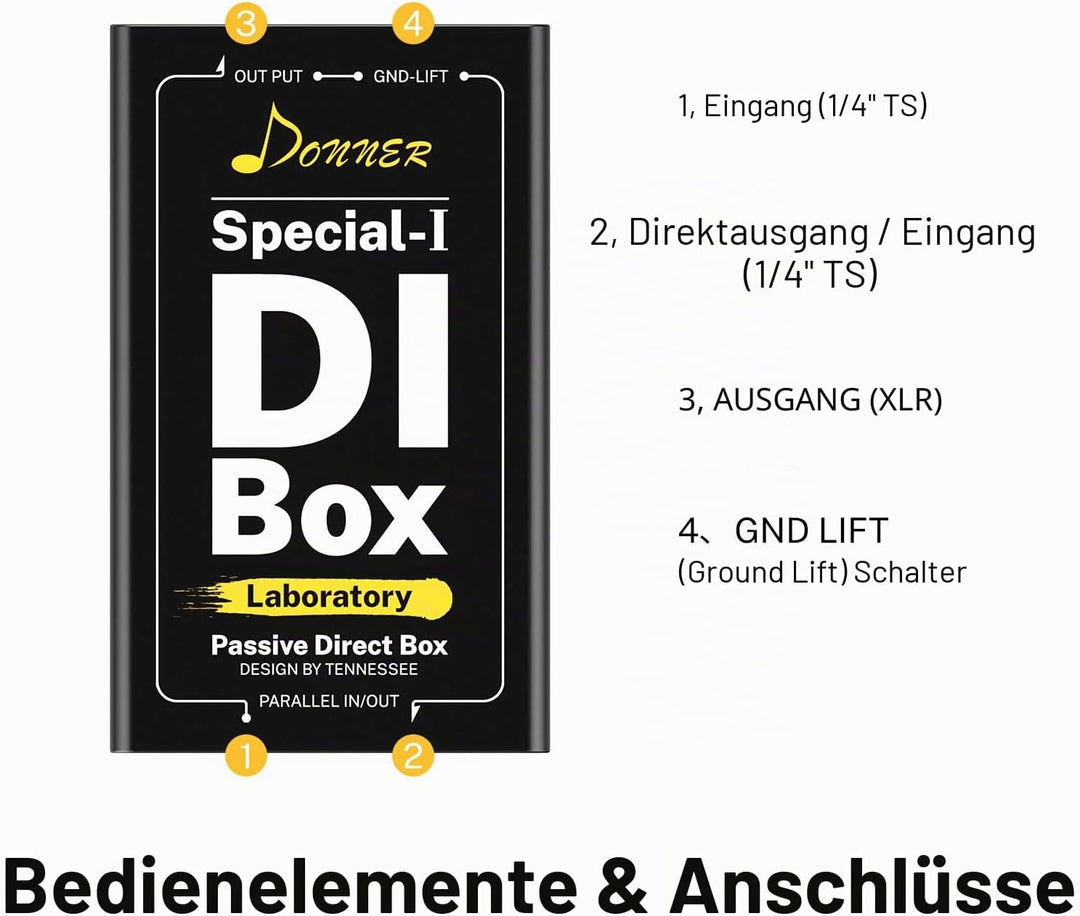 Donner Passive DI-Box Professional Passiv DI-Box zu symmetrischem und unsymmetrischem XLR (Special-Ⅰ
