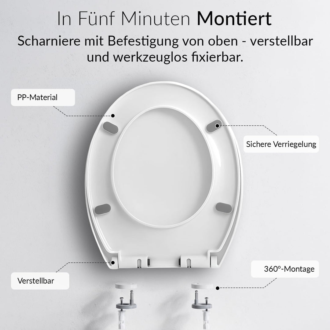 WC Sitz mit Absenkautomatik Rund Weiss – Toilettendeckel O-Form bis 200 kg – Klodeckel Softclose mit
