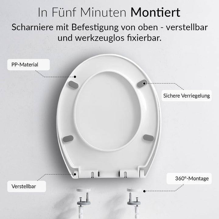 WC Sitz mit Absenkautomatik Rund Weiss – Toilettendeckel O-Form bis 200 kg – Klodeckel Softclose mit