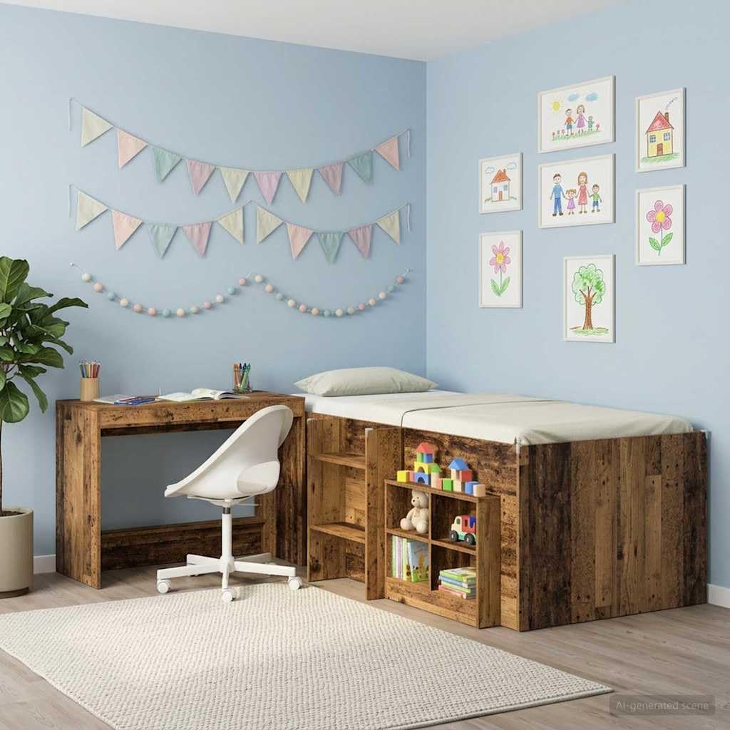 Bett-Schreibtisch Altholz Holzwerkstoff, 100 x 45 x 75 cm, mit Schublade und Ablage, als Laptop PC T