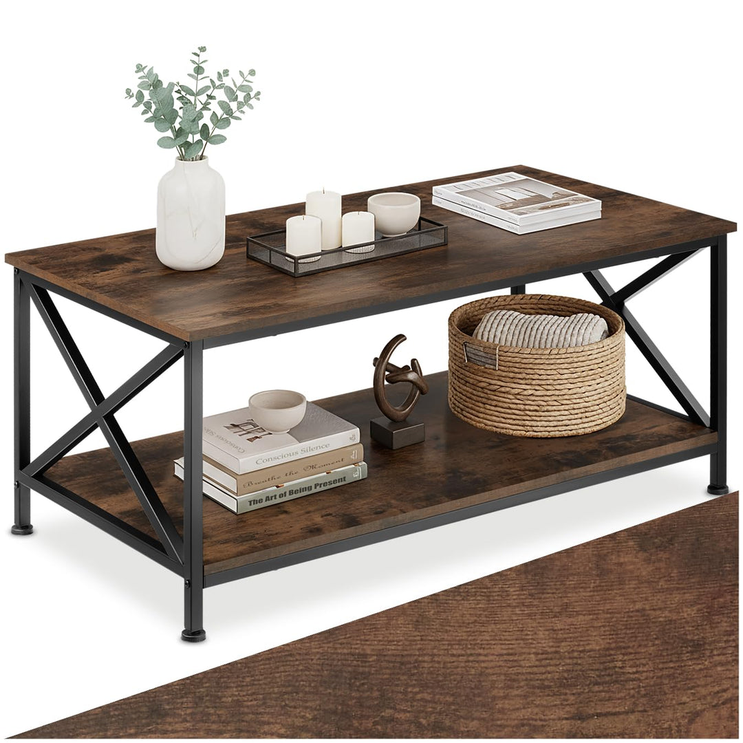 tectake® Couchtisch Holz und Metall, Wohnzimmertisch 100 x 55 x 45,5 cm, Couchtisch mit Stauraum Sof