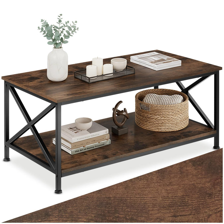 tectake® Couchtisch Holz und Metall, Wohnzimmertisch 100 x 55 x 45,5 cm, Couchtisch mit Stauraum Sof