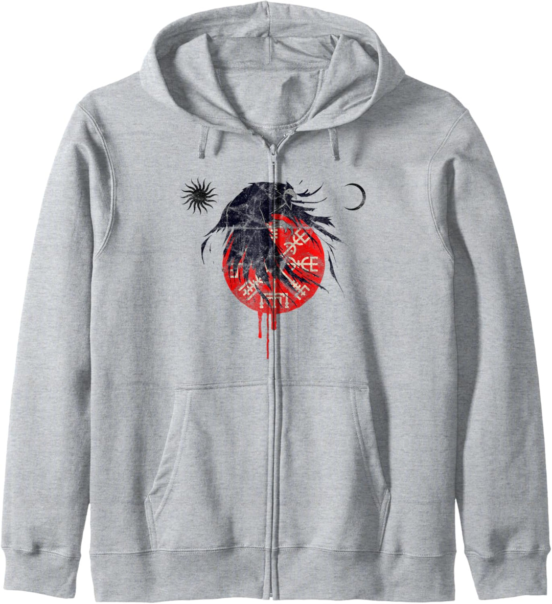Mond Sonne Vegvisir Rabe Nordische Mythologie Wikinger Kapuzenjacke