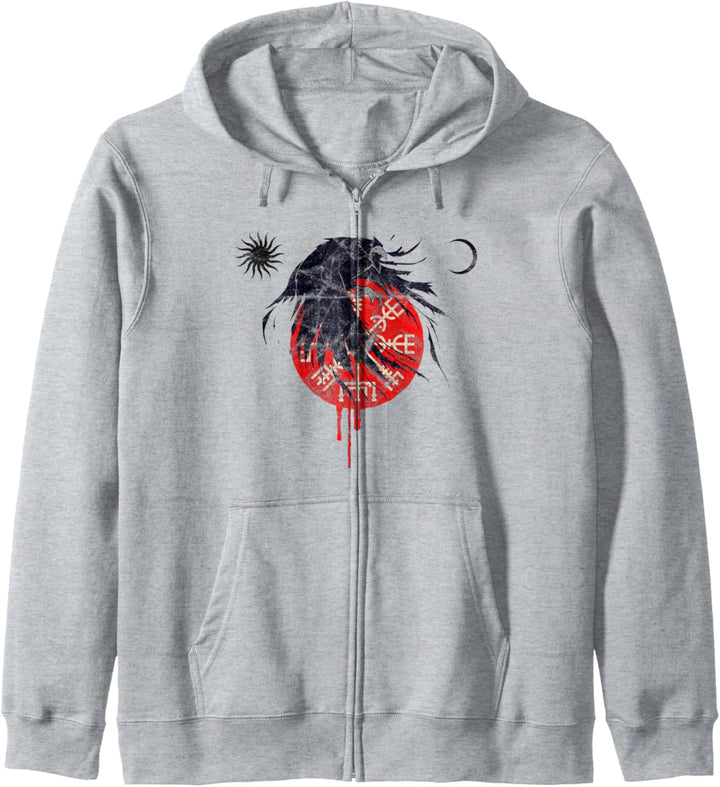 Mond Sonne Vegvisir Rabe Nordische Mythologie Wikinger Kapuzenjacke