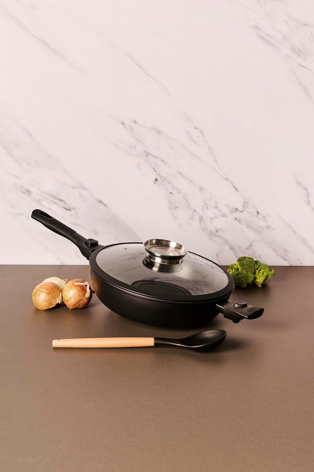 Stone&Stone Tiefe Pfanne 28 cm (7,5 cm hoch) | Hochrandpfanne Induktionspfanne | Deutsche GREBLON C3
