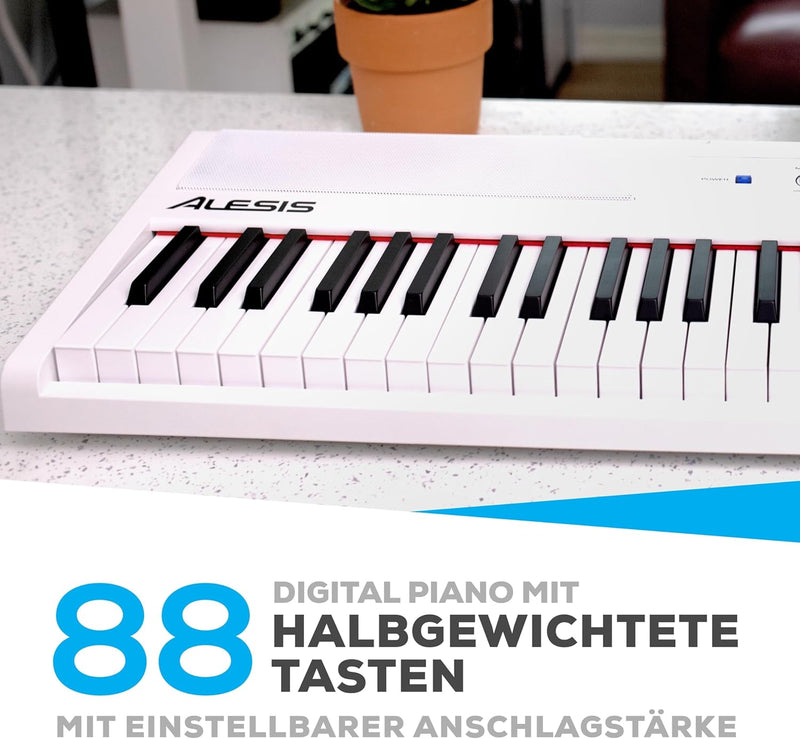 Alesis Recital White - 88-Tasten Einsteiger Digital Piano / E Keyboard mit halbgewichteten Tasten,ei
