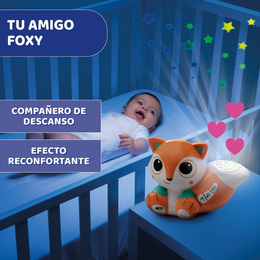 Chicco Projektor Foxy, niedlicher tragbarer Projektor mit entspannenden Melodien und bunten Projekti
