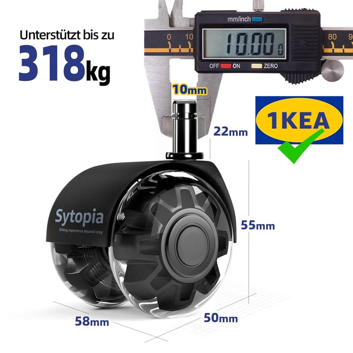 Sytopia Bürostuhl Rollen mit 10mm X 22mm Stift, 5er Set Rollen für 1KEA Bürostühle, Hartbodenrollen