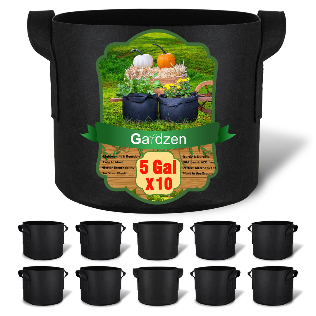 Gardzen 10er-Pack Pflanzbeutel 5 Gallonen, ca. 19 l, Belüftung, Stofftöpfe mit Griffen 5 Gallons Sch