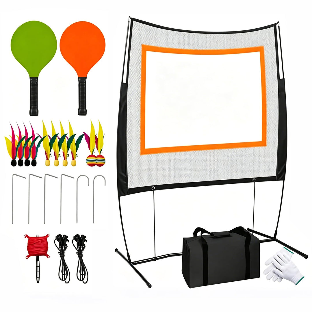 Tennisnetz mit Zubehör, Schwarz, 12,8 m x 1,07 m, Polyethylen und Nylon, Stützstangen inklusive