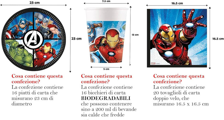 Isola Party Umweltfreundliches Avengers Mighty Geburtstagsparty-Set (16 Teller, 16 Tassen, 20 Servie