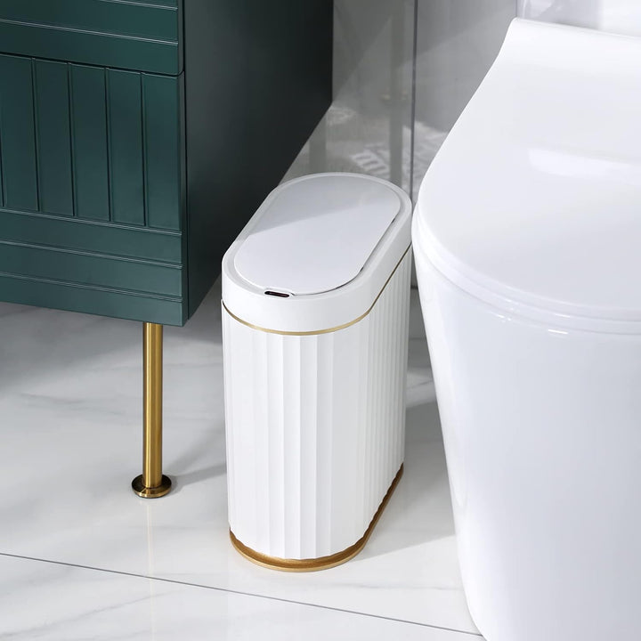 ELPHECO Badezimmer Mülleimer mit Deckel 8L Sensor Mülleimer, schmaler Kunststoff-Mülleimer, wasserdi