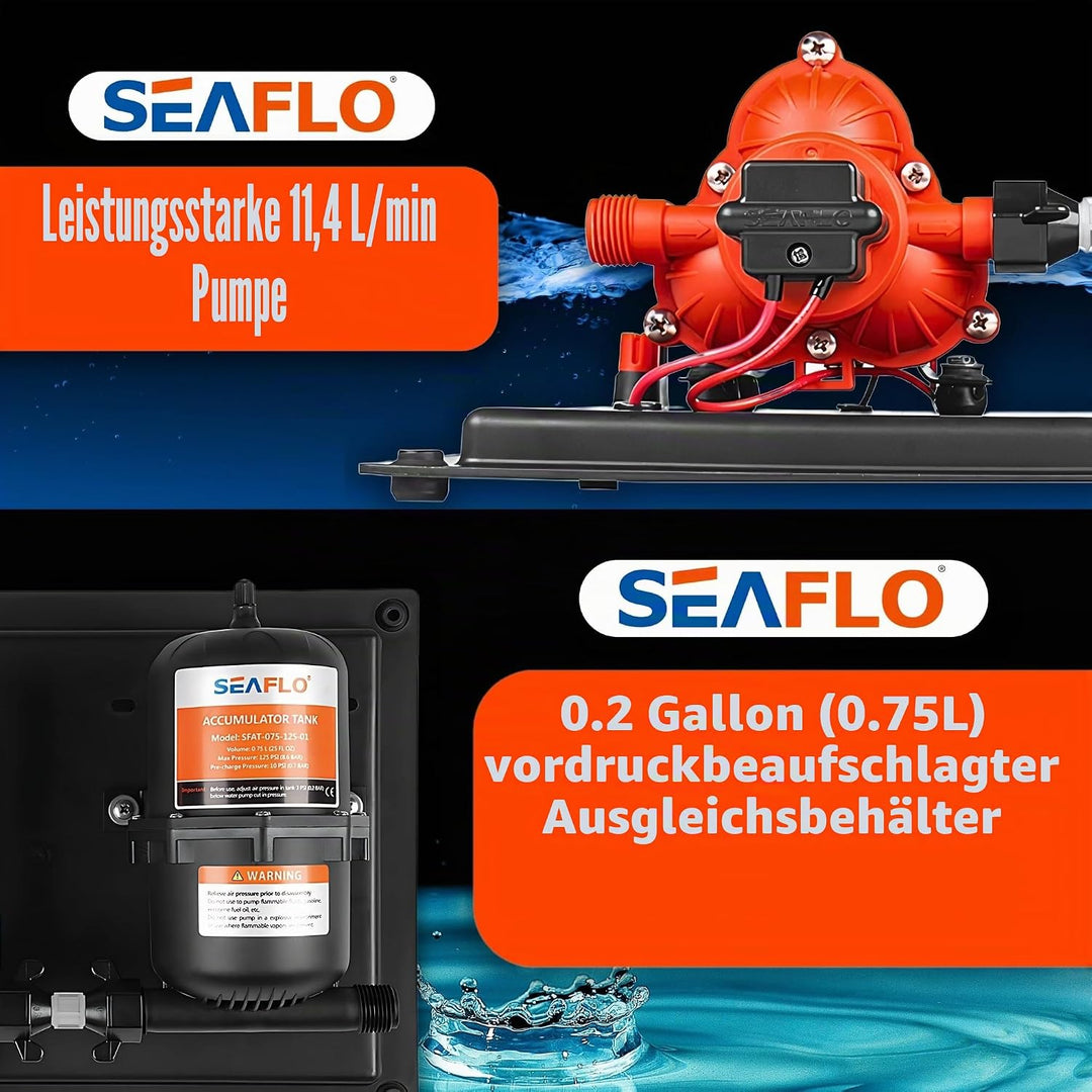 SEAFLO 33-Series Water Pump and Accumulator Tank System - 12V DC, 3.0 GPM, 45 PSI, 0.2 Gallon Tank