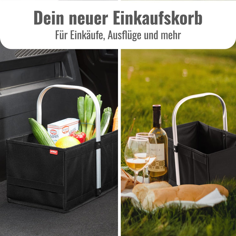 achilles Einkaufskorb aus Holz mit Obst- und Gemüsenetz, Klappbarer Korb, Picknick-Korb, Einkaufsbox