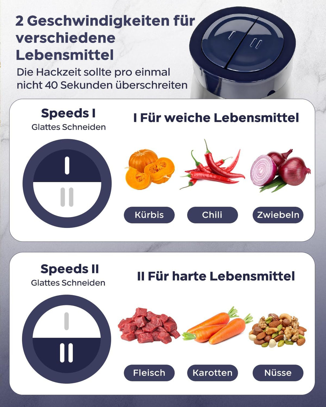 Bear 2L+1.8LFleischwölfe Zerkleinerer Elektrisch, Glas+Edelstahl，600W 2 Geschwindigkeit, Häcksler mi