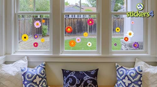 Stickers4 Blumen-Fensteraufkleber - 18 einzelne farbenfrohe Blumen-Fenster-Sticker mit statischer Ha
