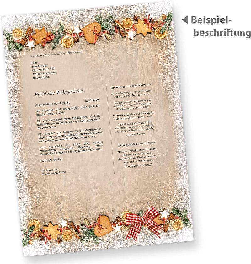 Briefpapier Set Weihnachten LANDIDYLLE 25 Sets mit Fensterumschläge Weihnachtsbriefpapier A4 Holz La