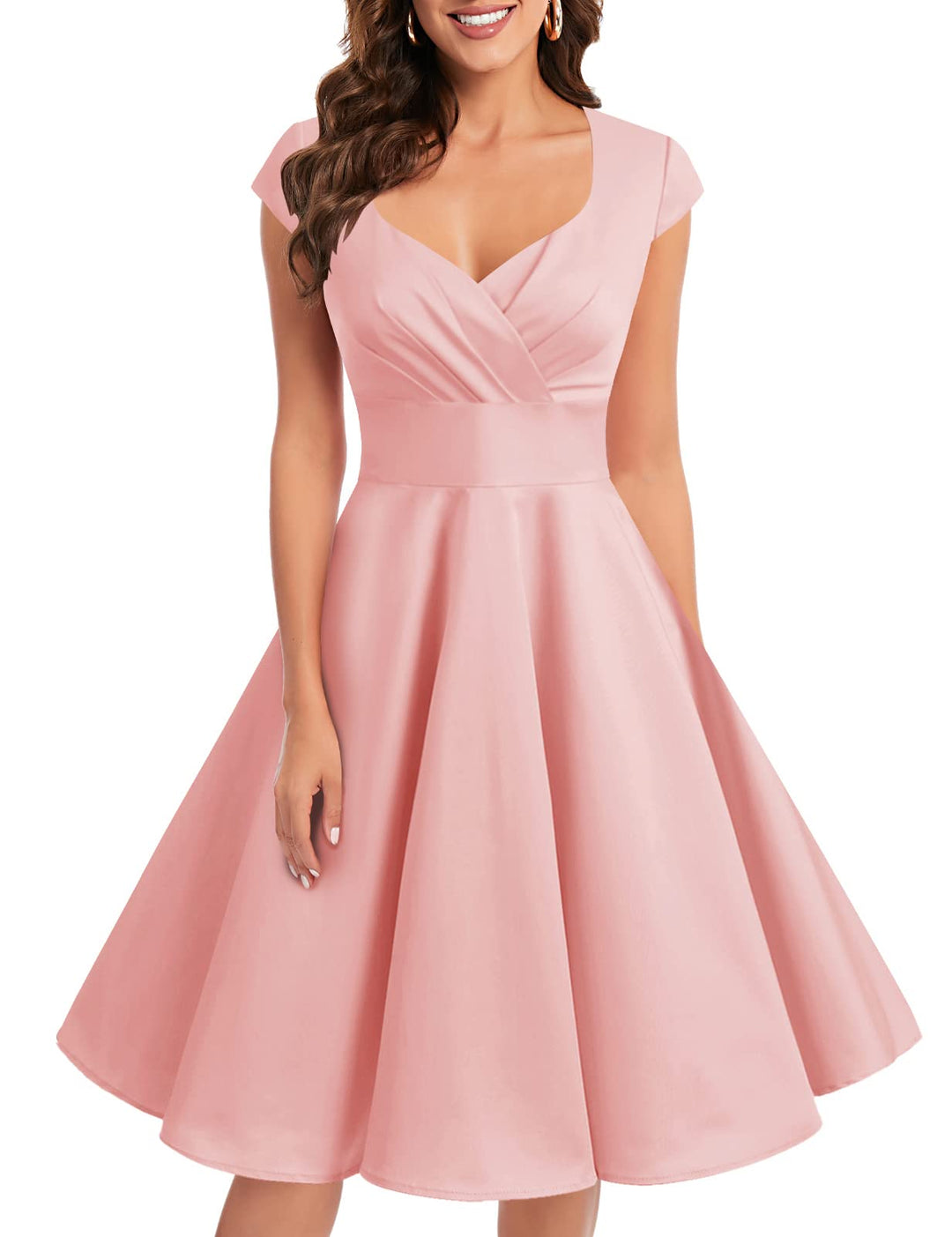 Bbonlinedress 1950er Vintage Retro Cocktailkleid Rockabilly V-Ausschnitt Faltenrock Abendkleid Party