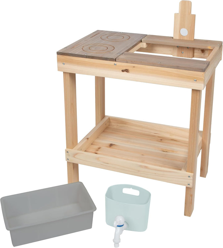 small Foot Matschküche und Spieltisch aus Vollholz, Outdoor-Spielküche für Kinder, mit Kochfeld, Was