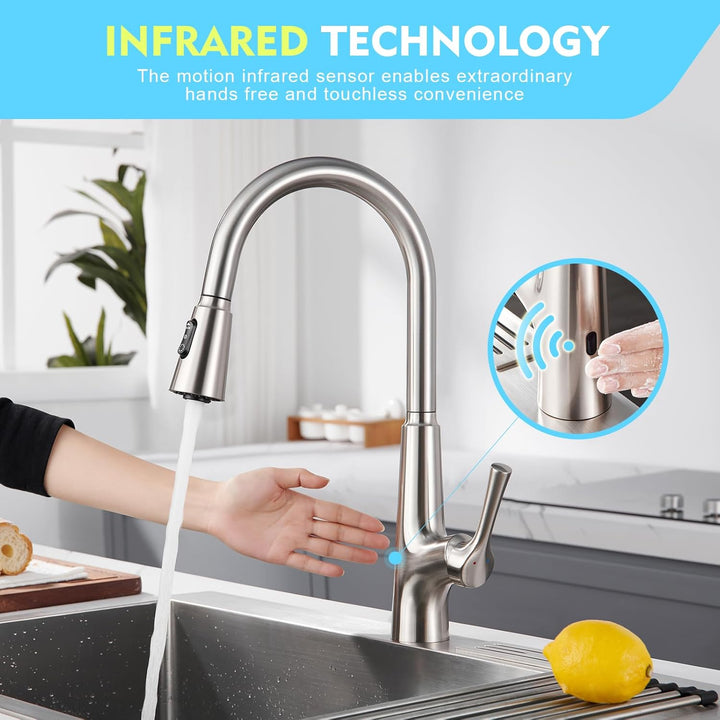 CREA Infrarot Sensor Wasserhahn Küche, Automatisch Sensor Mischbatterie Küche mit 3 Funktionen Braus