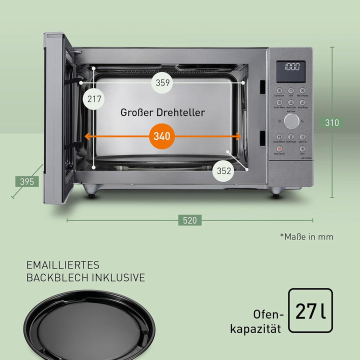 Panasonic NN-CD58 Mikrowelle ( 1000 Watt, mit Grill und Heissluft, Inverter Mikrowelle, 27 Liter, ge