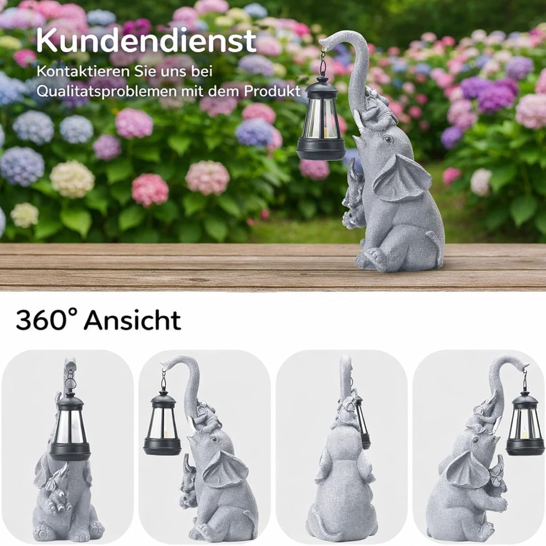 Elefanten Deko mit Solar Laterne Gartenfiguren - für Aussen Gartendeko mit wetterfester LED Solarlam