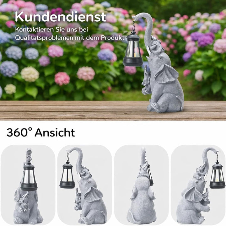 Elefanten Deko mit Solar Laterne Gartenfiguren - für Aussen Gartendeko mit wetterfester LED Solarlam