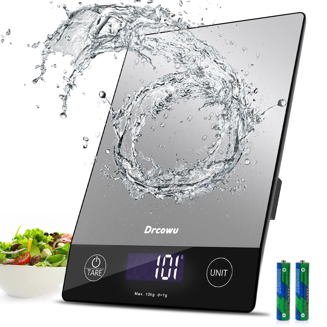 Drcowu Küchenwaage Digitale 10 kg, Waage küche Digital mit LCD-Anzeige, Multifunktions-Lebensmittelw