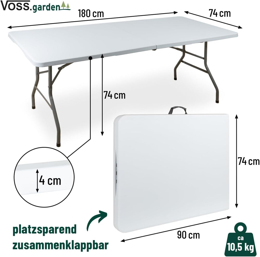 VOSS.garden Klapptisch 180x74x74cm Tragbar Weiss HDPE Kunststoff mit Stahlgestell Robust
