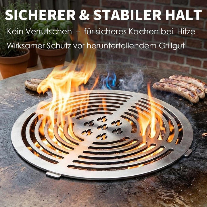 Fox·Bunny Wokaufsatz für Feuerplatten, Edelstahl, Grillplatte Plancha, kreisrunde Öffnung Ø 20 cm (G