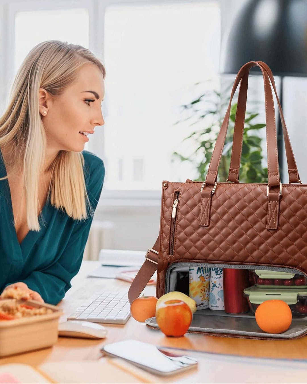 LOVEVOOK Laptoptasche Damen mit Isolierted Lunch-Fach, 15,6 Zoll Laptop Handtasche, Arbeitstasche Le