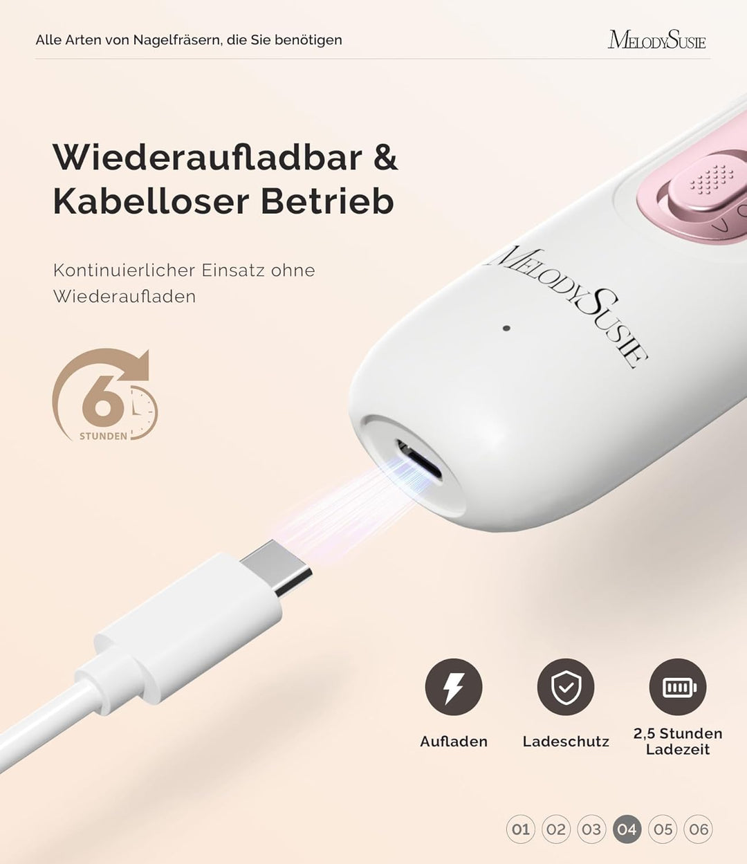 MelodySusie Professionelles Pediküre Set, PC760G 8 in 1 Elektrischer Nagelfräser mit 5 Geschwindigke