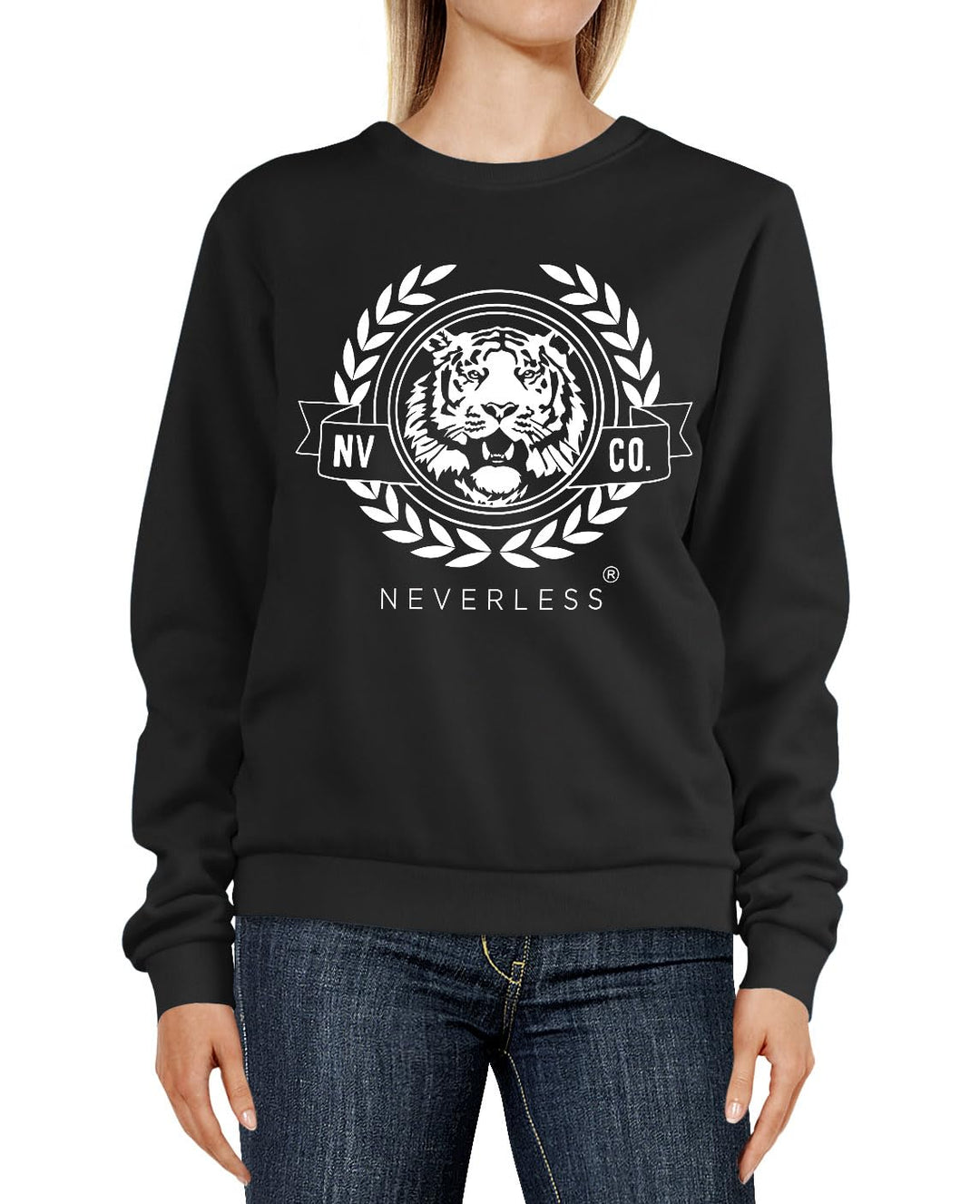 Neverless® Sweatshirt Damen Schriftzug Oldschool Print Tiger Pullover Bedruckt Rundhals Pulli Sweate