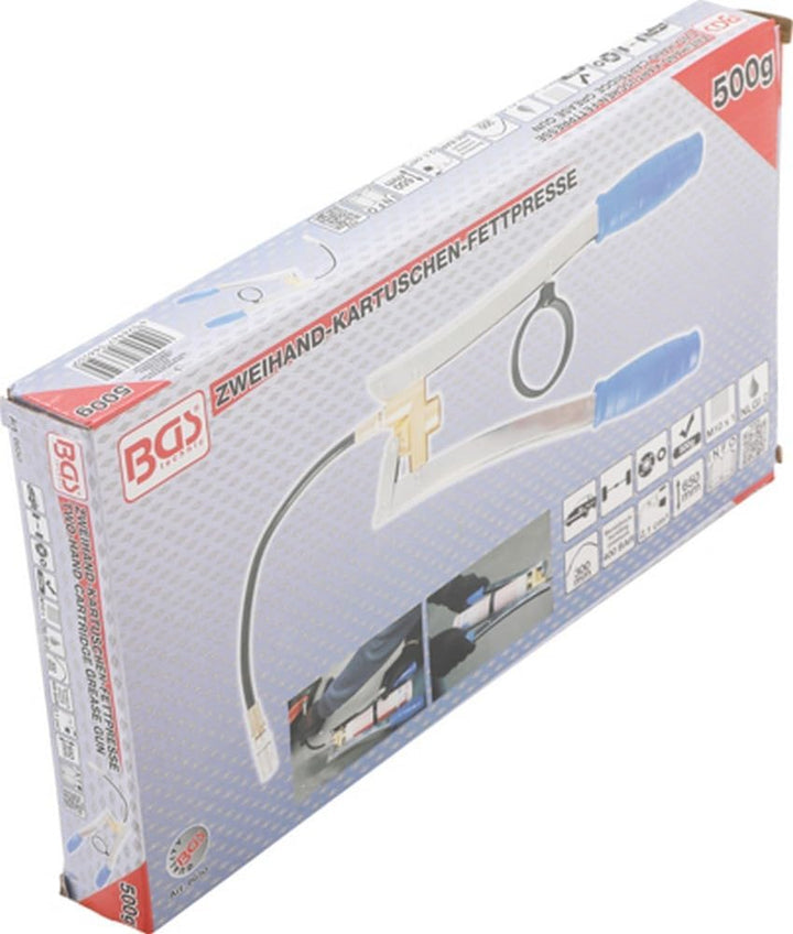 BGS 6650 | Zweihand-Kartuschen-Fettpresse | 500 g | Systemfettpresse| mit flexiblen Panzerschlauch Z