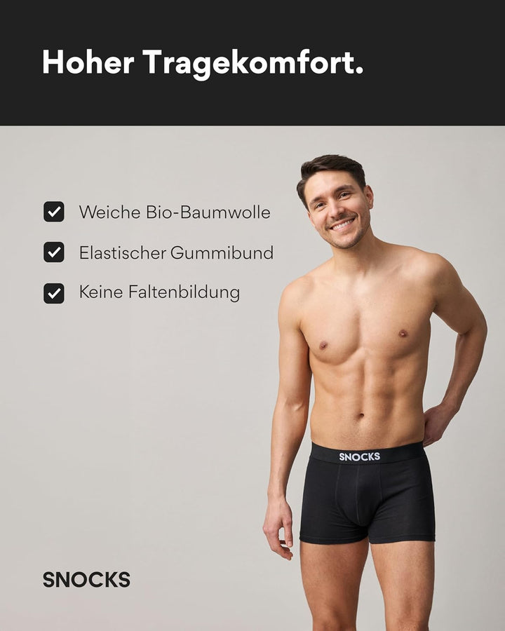 Snocks Boxershorts Herren Bio Baumwolle (6er Pack) Unterhosen Herren ohne einschneidenden Gummibund