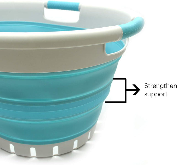 SAMMART 36L Collapsible 3 Handled Plastic Laundry Basket (Grau/Hellblau, 2) Grau/Hellblau 2, Grau/He