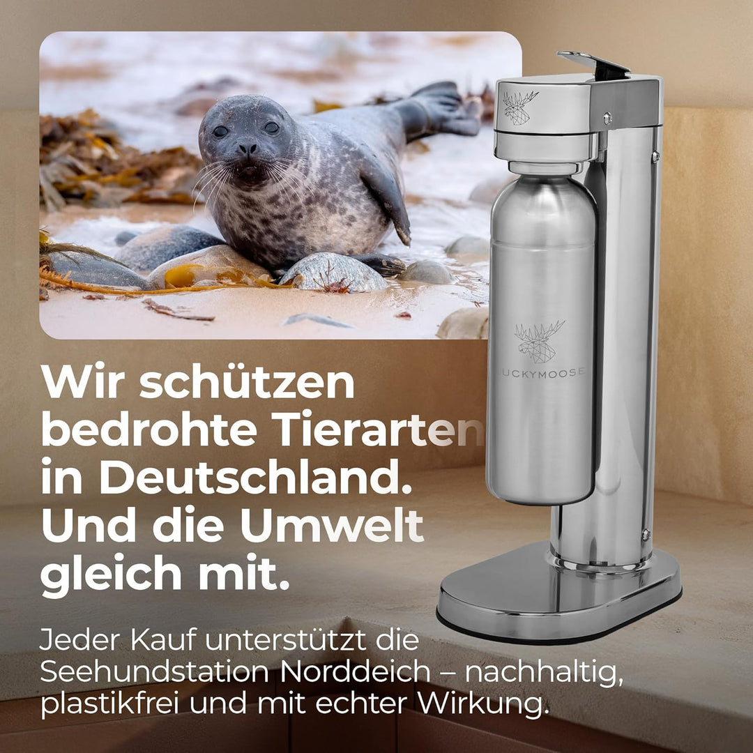Infinity-S Wassersprudler aus hochwertigem Edelstahl (Silver/Silver) – inkl. 2x 1,25L Edelstahlflasc