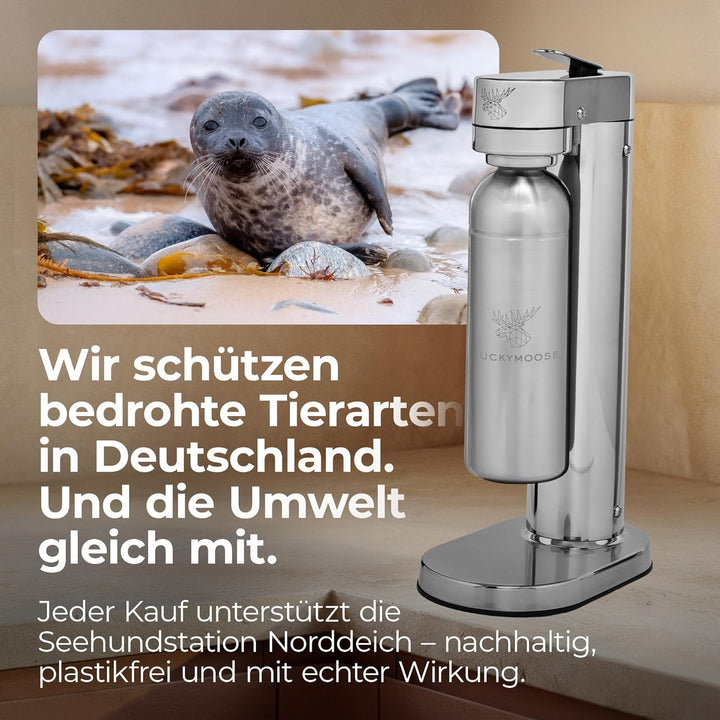 Infinity-S Wassersprudler aus hochwertigem Edelstahl (Silver/Silver) – inkl. 2x 1,25L Edelstahlflasc