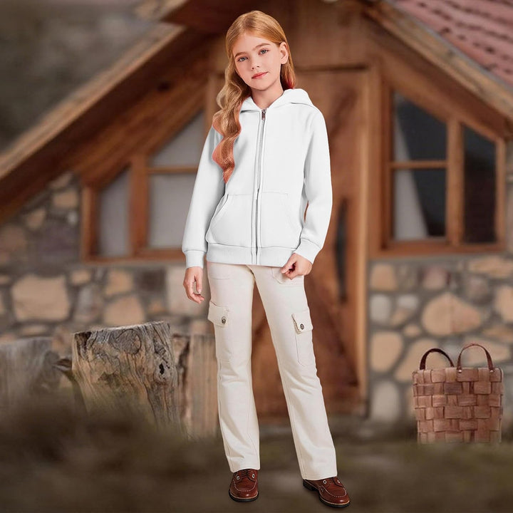 Hoodie Jacke Mädchen mit Reissverschluss Einfarbig Teenager Kapuzenpullover Strickjacke Locker Kinde