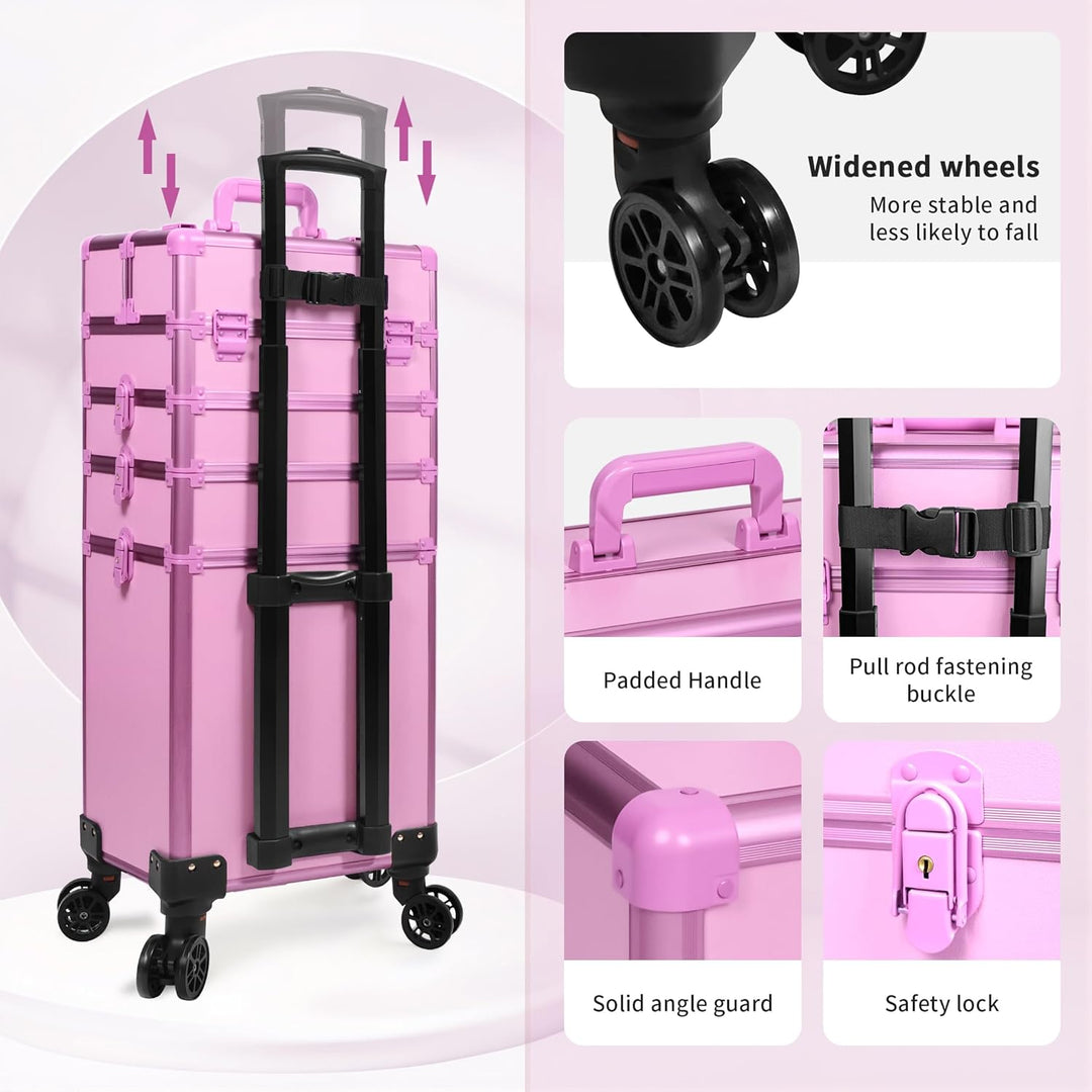 Arous 5-in-1-Kosmetik-Trolley mit Rollen, für Reisen, abschliessbar, mit Rädern, für Friseure, Künst