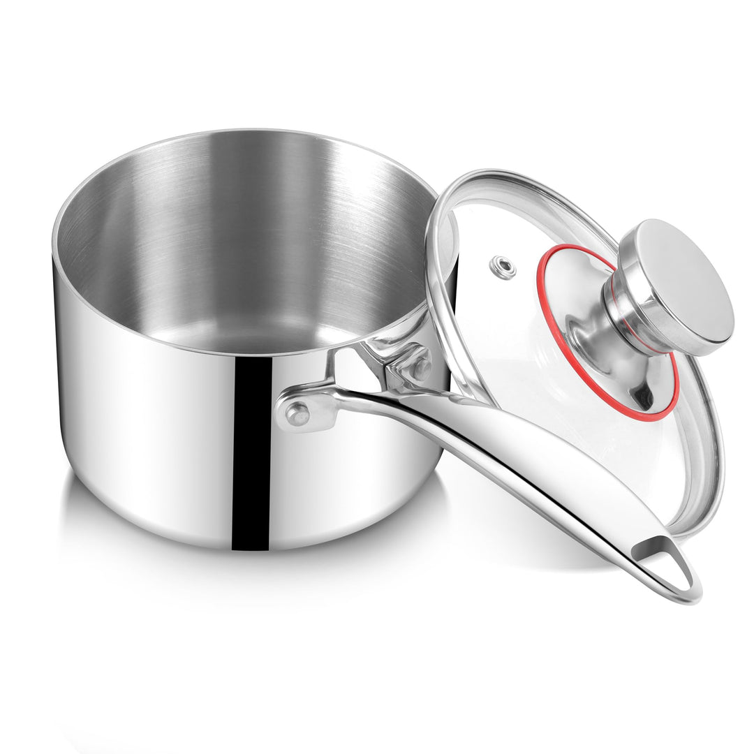 Joyfair Stielkasserolle, 18cm Premium 3-Lagiger Edelstahl Milchtopf Induktion mit Deckel, 2,5 Liter