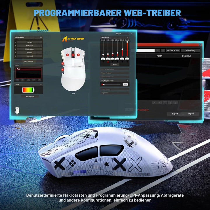 MAMBASNAKE X Attack Shark V3 PAW3311 Kabellose Gaming Maus-Weiss+Type White, White