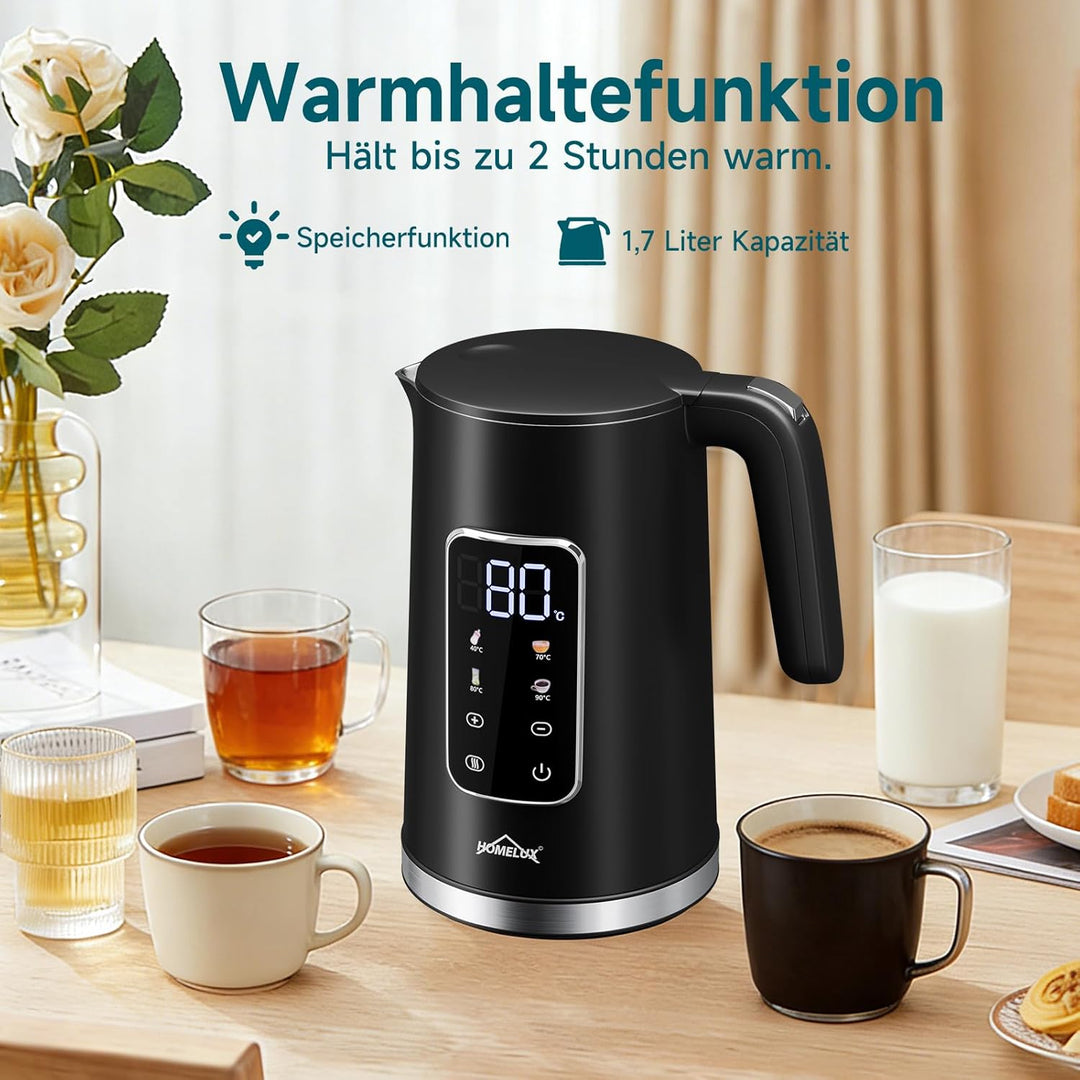 Wasserkocher Mit Temperatureinstellung, 1.7 L Wasserkocher Edelstahl, 2200w Teekessel Mit 40-100°C,