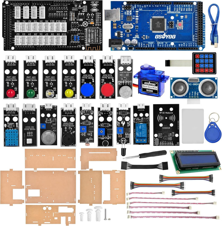 OSOYOO IoT Wooden House Learner Kit for Arduino, Smart Home Electronic STEM Starter Set Learning Int