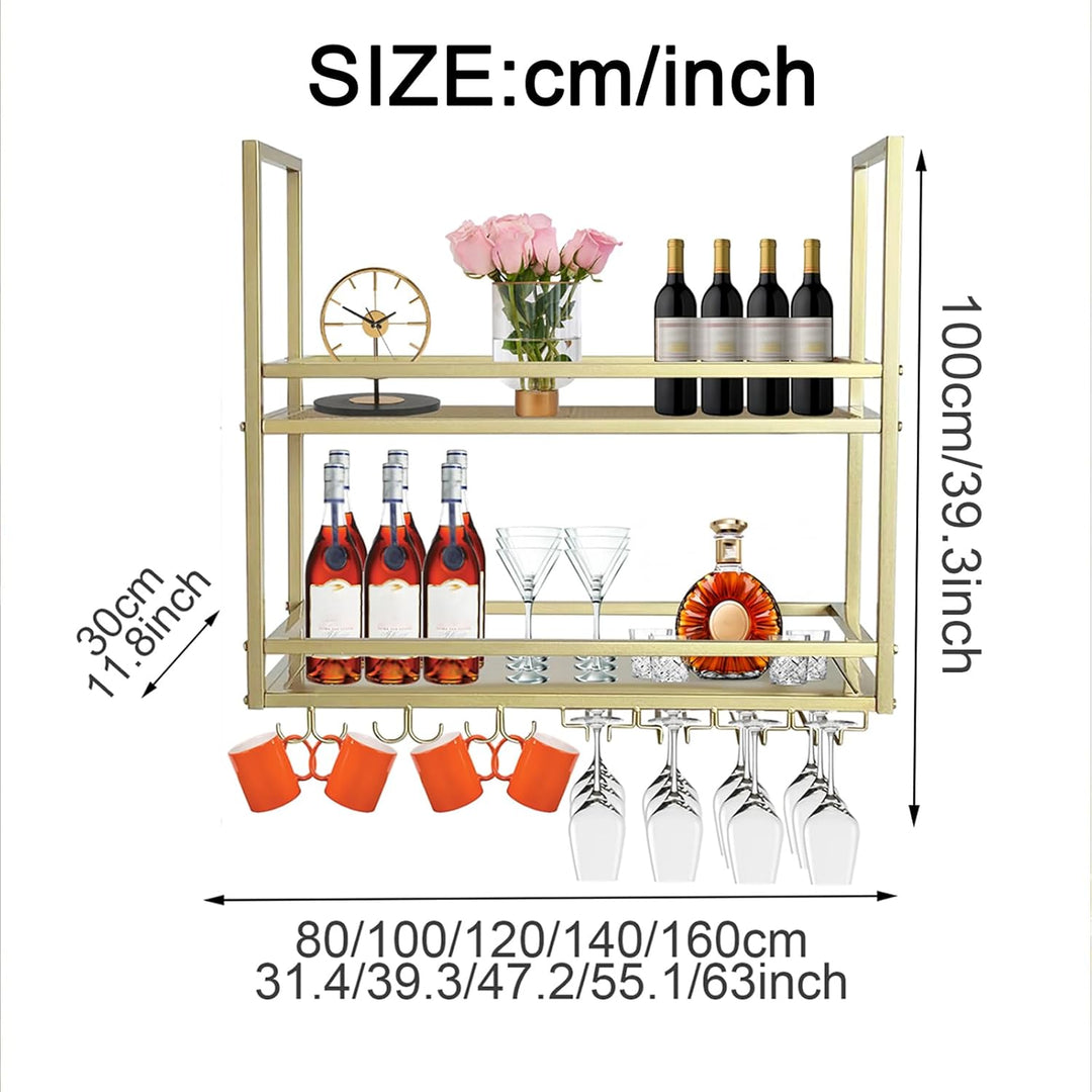 Industrielle Deckenregal Weinregal mit Glashalter, Hängend Metall Weinflaschenhalter, 2 Lagiger Häng