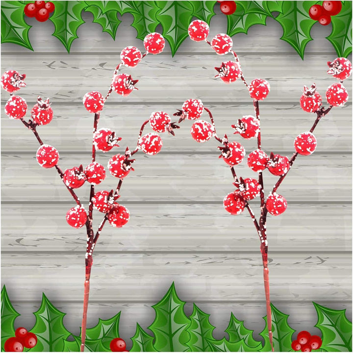 Künstliche Beeren Fake Mini Rot Holly Beeren Künstlicher Beerenzweig rote Beeren für Weihnachten Kun