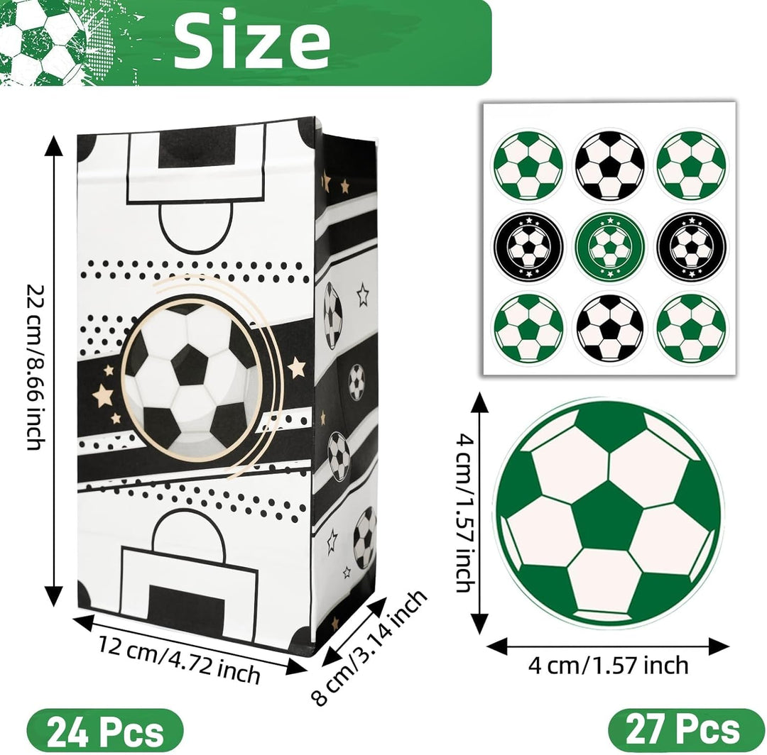 JOYSKY 24 Stück Fussball-Papiertüten mit 27 Aufklebern 4 Muster für Kinder-Weihnachten Halloween Geb